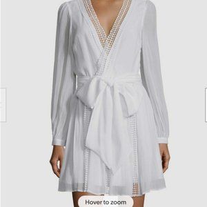 Rebecca Minkoff Women's White Long-Sleeve Lace Trim A-Line Dress